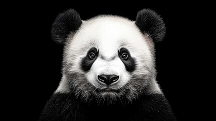Obraz premium Giant Panda Close-Up on Dark Background Expressing Natural Charm and Playfulness