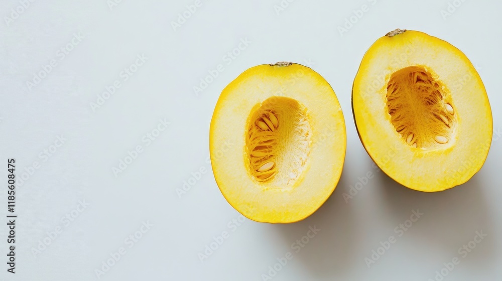Aufkleber halved and sliced yellow melon isolated on light background with seed texture visible