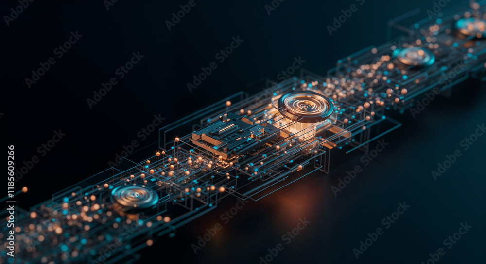 Poster abstract tech background with computer and holographic elements . generative ai