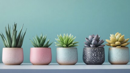 Obraz premium Indoor artificial succulents in decorative pots for stylish home decor and modern interior design inspiration