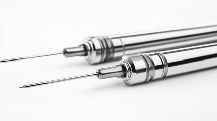 Steel dental syringes for local anesthesia featuring thin needles for precision in dentistry isolated on a clean white background
