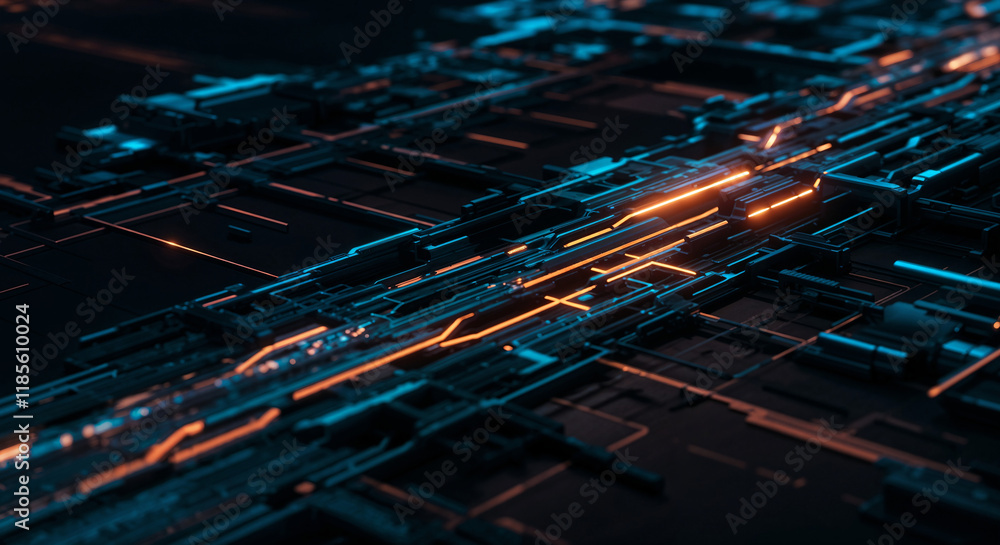 Poster abstract tech background with computer and holographic elements . generative ai
