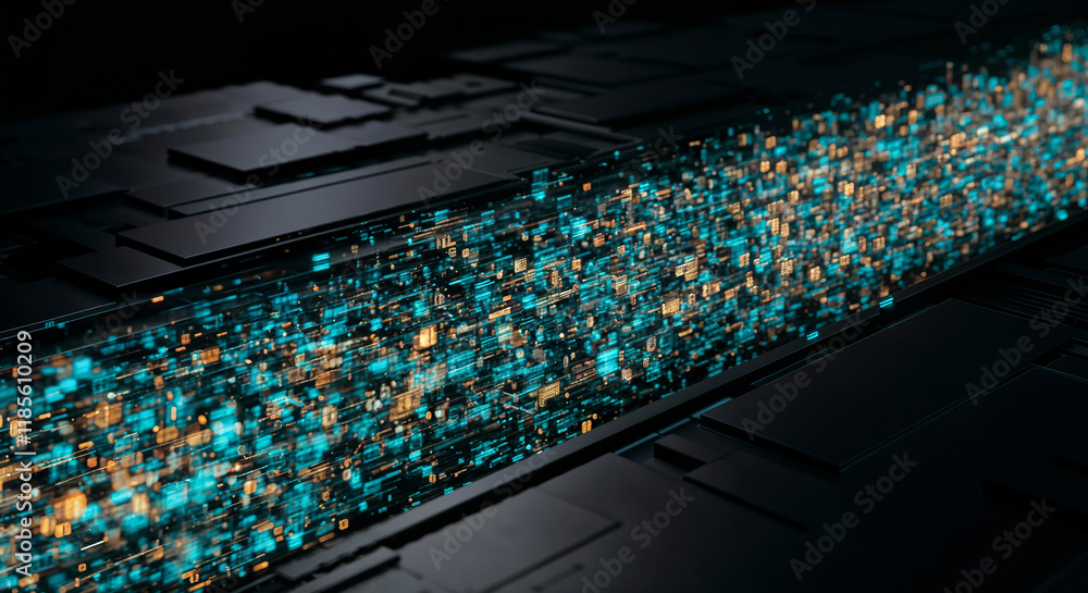 Poster abstract tech background with computer and holographic elements . generative ai
