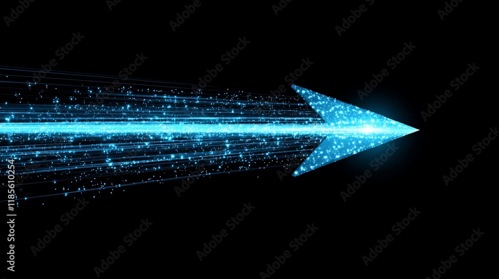 Poster a glowing blue arrow with sparkling particles, symbolizing direction and progress.