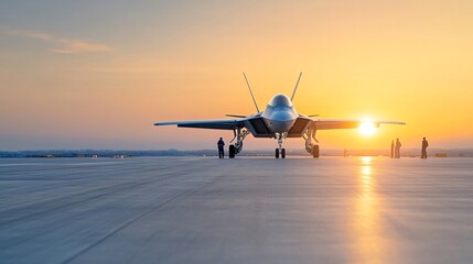 F-22 Aircraft at sunset on runway