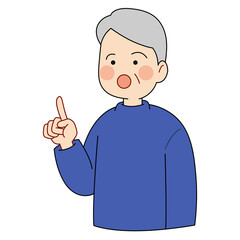 男性、高齢、指をさす、驚く