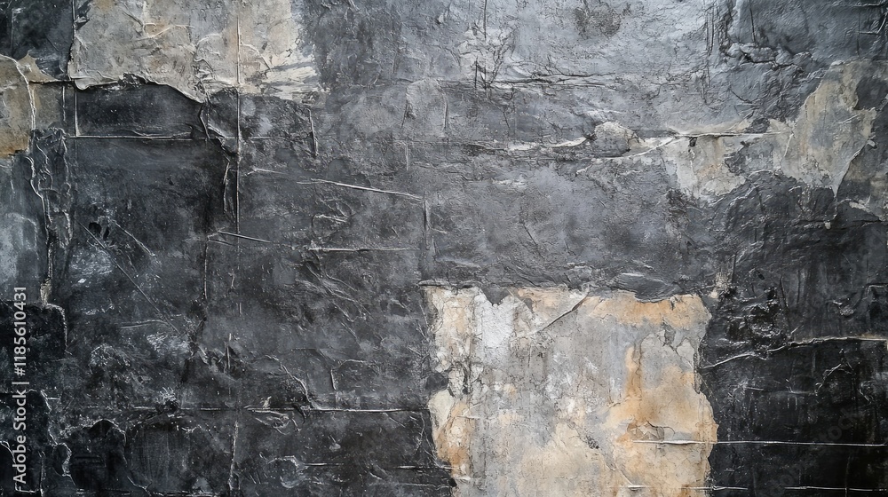 Poster textured gray stone wall fragment with beige stains artistic close-up of structural wallpaper backgr