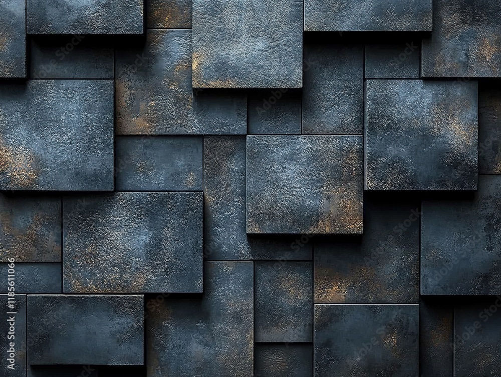 Poster textured dark gray tiles stacked on wall create abstract background