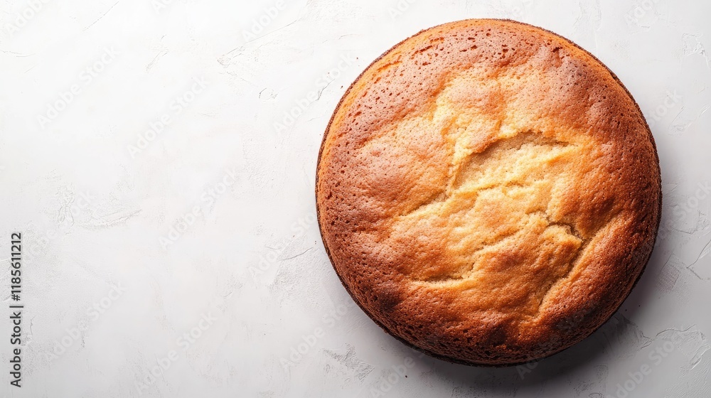Poster freshly baked golden pear cake on light surface with ample negative space for text and design elemen