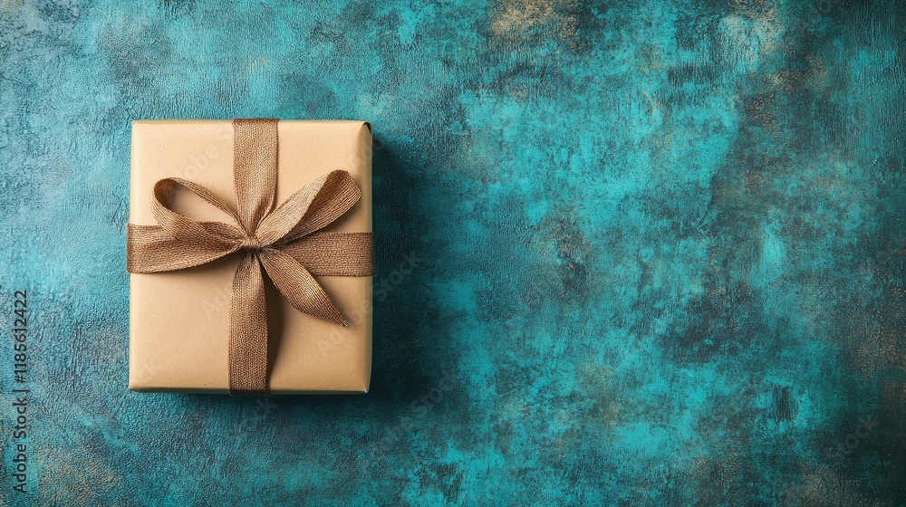 Poster elegant gift box on textured vintage background with ample blank space for text and customization. i