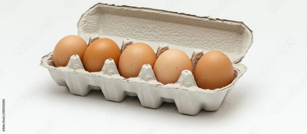 Poster fresh brown eggs in a pristine carton with ample white space for branding or text placement on a neu