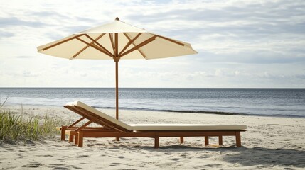 Idyllic Tropical Beach Scene with Lounge Chair and Umbrella for Ultimate Relaxation