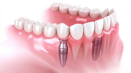 Fototapeta premium Dental implant procedure, model with crown attached on fixture