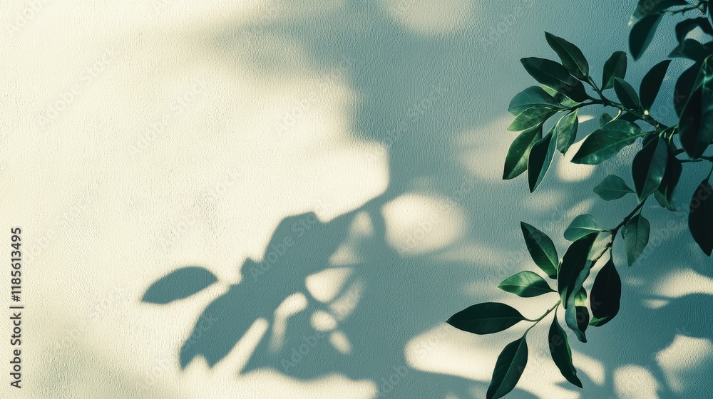Aufkleber elegant bay leaf shadow cast on a textured white wall showcasing natural minimalism with soft light 