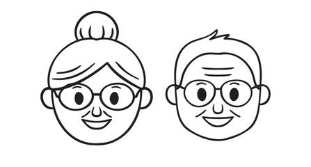 Grandparents face doodle hand drawn icon. Outline drawing grandparents face line clipart symbol