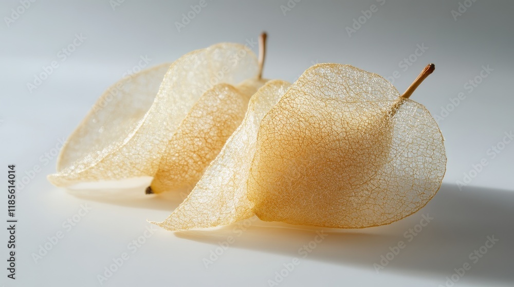 Aufkleber translucent pear slices artistically arranged on a soft white background showcasing texture and eleg