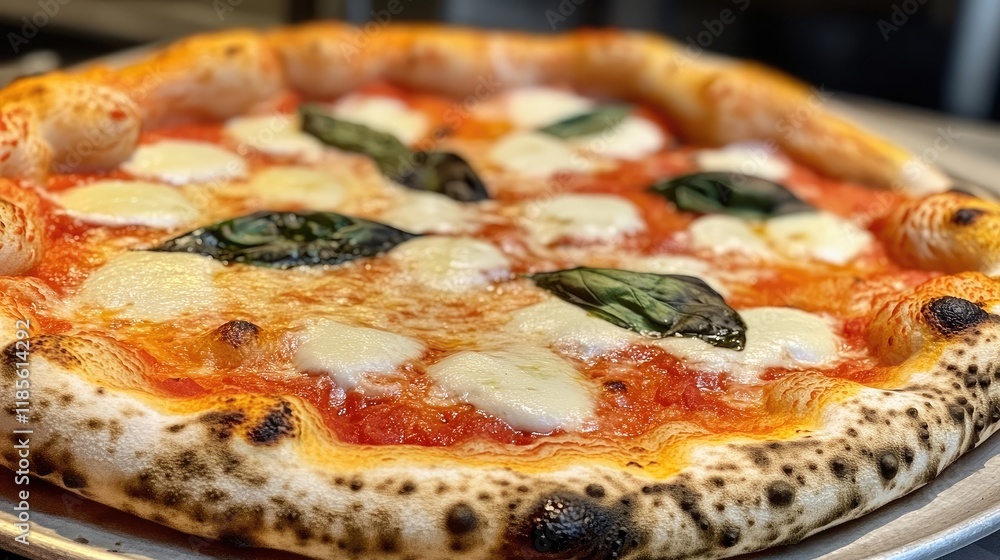 Aufkleber vibrant freshly baked pizza with mozzarella and basil on a golden crust displayed in a rustic settin