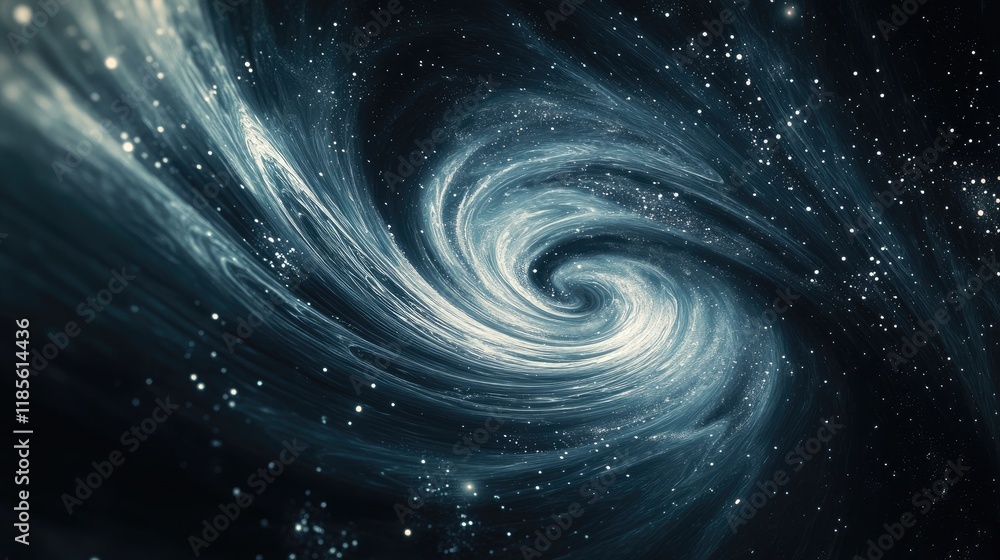 Poster swirling galaxy with ethereal liquid texture and starry background in deep space scene