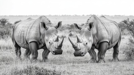 Obraz premium Monochrome Rhino. Artistic Depiction of African Wildlife in Grayscale for Nature Lovers