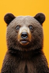 Obraz premium Bear with a shocked expression against a bright yellow background