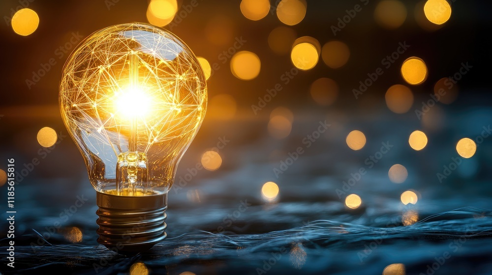 Poster creative light bulb symbolizing innovative global technology and ideas with abstract circuitry and b