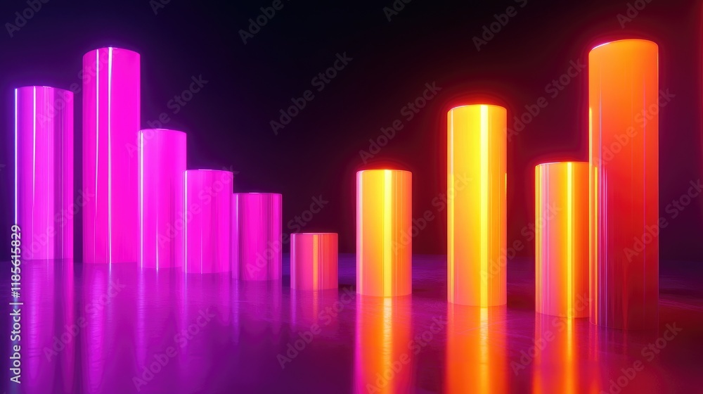 Poster an abstract d bar graph illustrating a comparison of different categories, with glossy textures and 