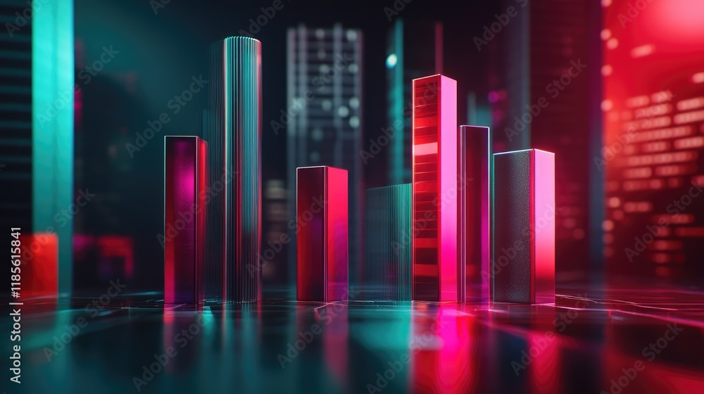 Poster an abstract d bar graph illustrating a comparison of different categories, with glossy textures and 