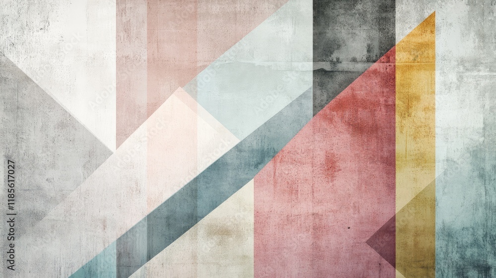 Poster abstract geometric artwork featuring soft color tones and minimalist design with textured background