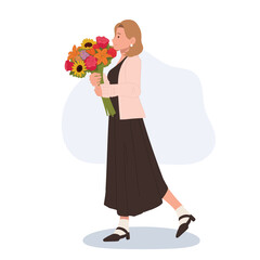 Beautiful Woman Holding Elegant Flower Bouquet with Vibrant Colors and Natural Beauty