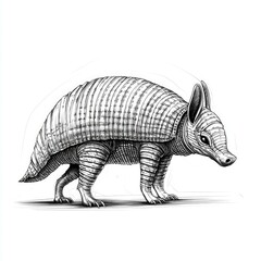 Intricate Line Art of Armadillo: A Detailed Ink Drawing of a Unique Animal