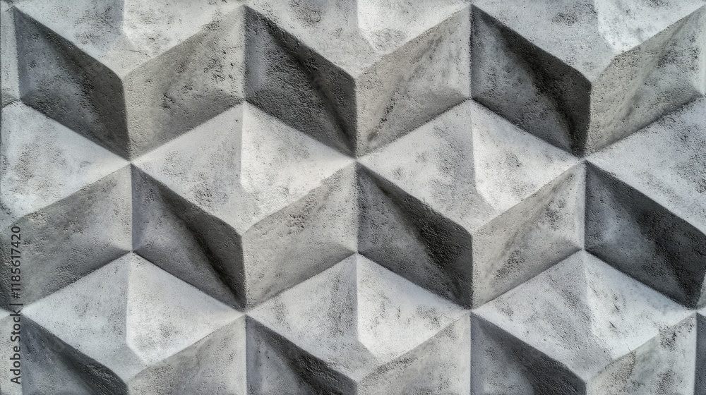 Poster gray textured foam concrete background featuring three-dimensional rhombus patterns