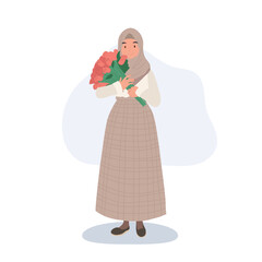 woman holding a beautiful rose bouquet celebrating love on valentine’s day