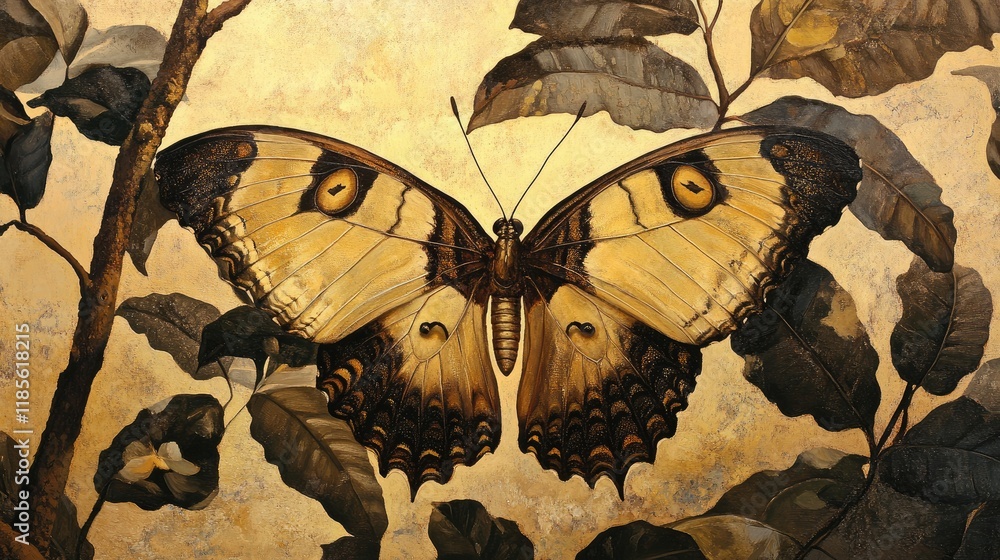 Aufkleber indian oakleaf butterfly resting on foliage with intricate patterns and earthy tones highlighting na