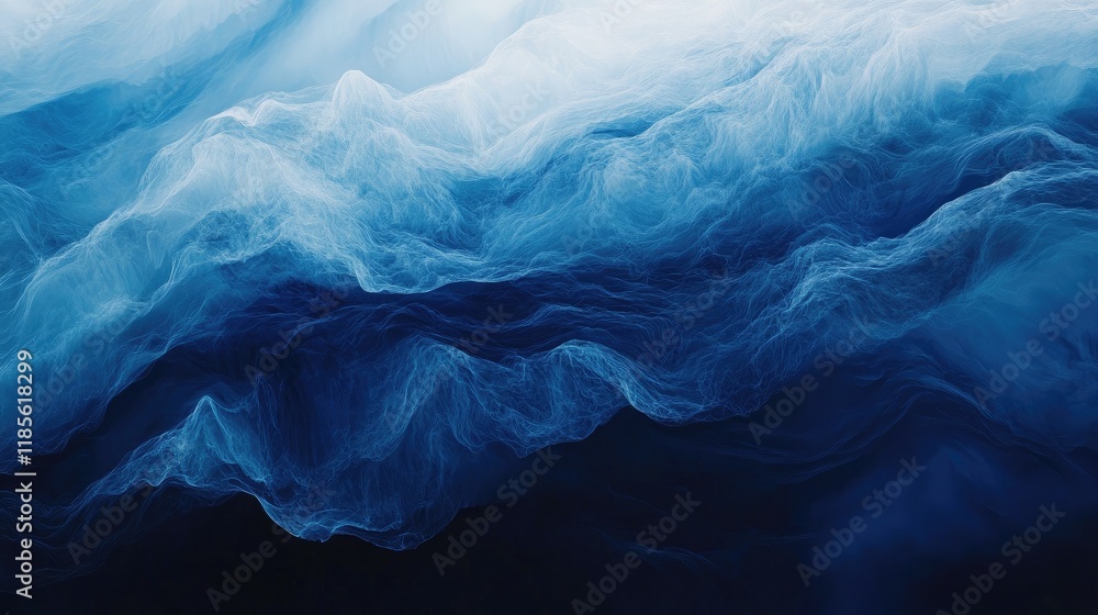 Poster abstract dark blue and indigo waves in minimalist style with fluid textures and smooth gradients for