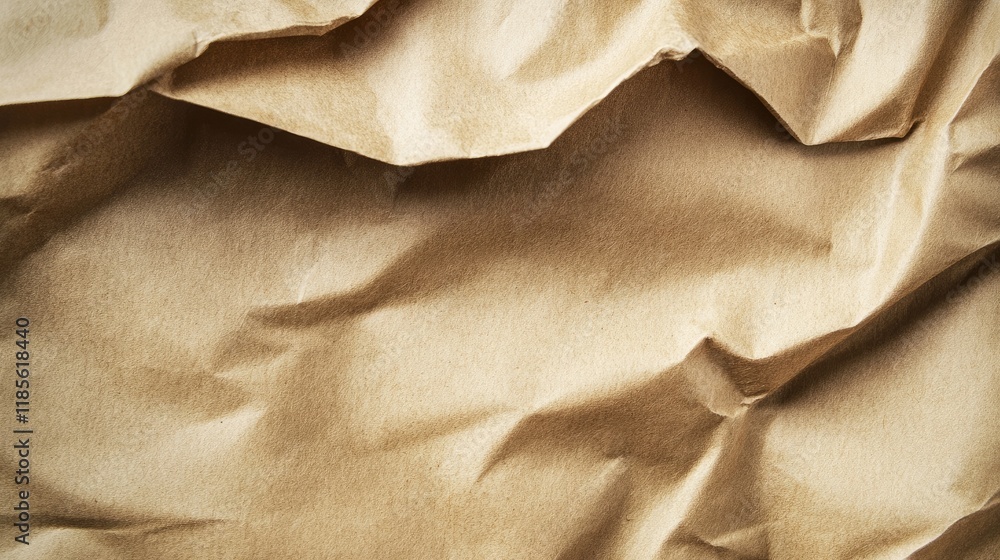 Poster textured crumpled light brown paper background for design and creative projects