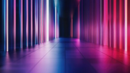 Colorful Minimalist Abstract Hallway with Neon Light Reflections in 3D Illustration