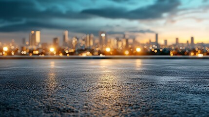 Fototapeta premium Captivating Nighttime Cityscape with Skyscrapers and Rooftop Parking Area Offering Panoramic Views of the Illuminated Urban Landscape and Reflections on the Water Below
