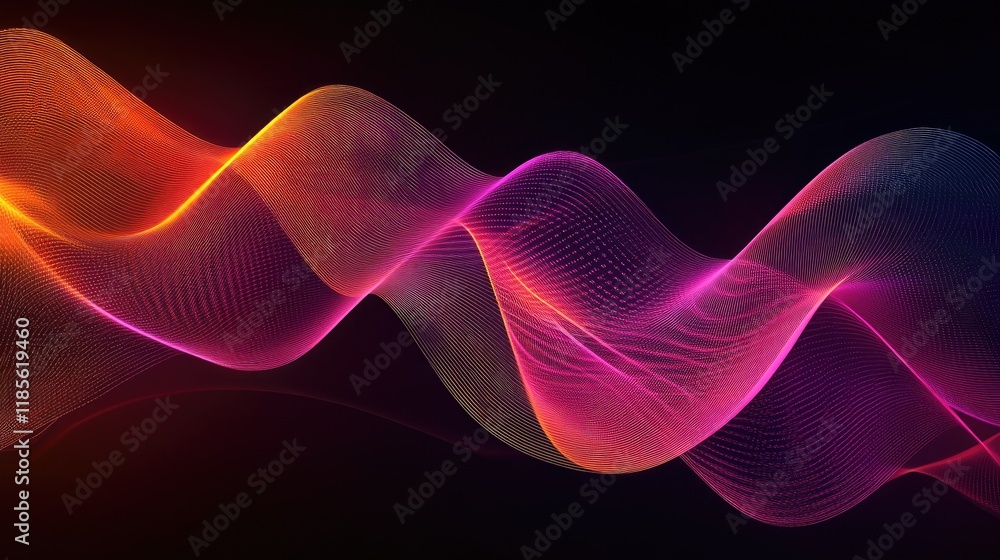 Poster abstract neon wave design with vibrant lines on a dark background perfect for modern digital art and