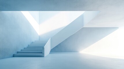 Fototapeta premium Contemporary Minimalist Interior Design Featuring Stairs and Natural Light in Modern Architecture
