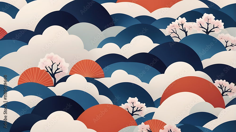 Aufkleber high resolution a vibrant and elegant japanese-style pattern repeating abstract background.