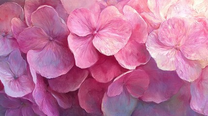 Obraz premium Pink hydrangea flower petals detailed close up showcasing delicate textures and vibrant hues in a natural setting