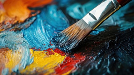 Obraz premium Vibrant paint color samples with a brush showcasing artistic textures and rich hues in an abstract design closeup
