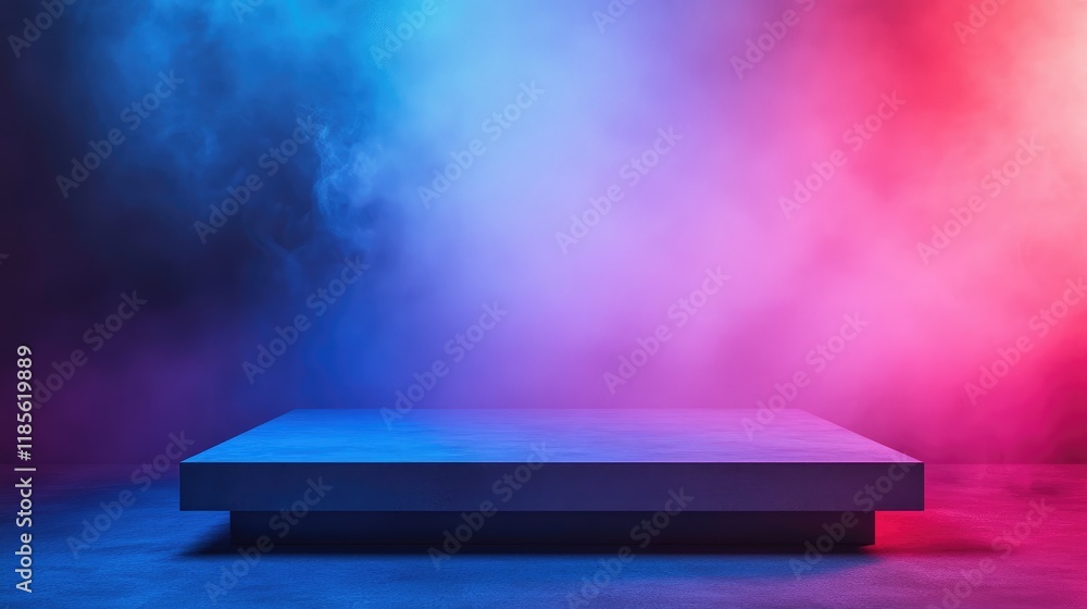 Poster vibrant glowing mist background with empty countertop for product display mockup showcasing copyspac