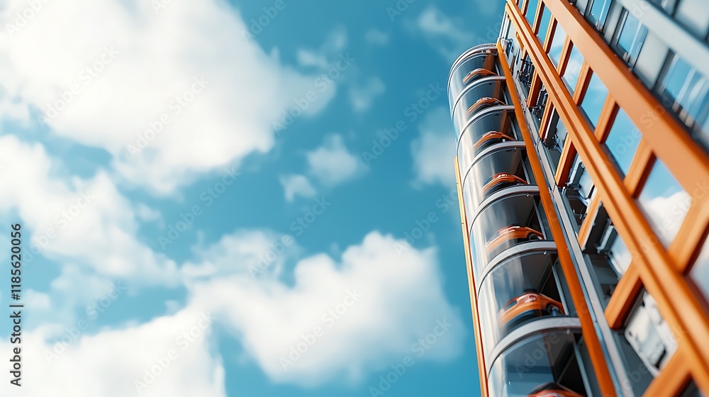 Poster towering architectural design of an automated urban parking tower with efficient vehicle storage sys