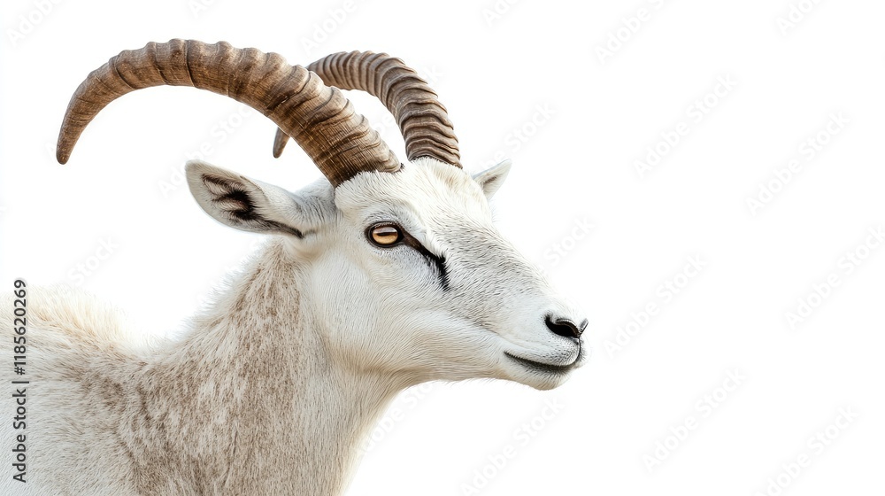 Poster addax antelope profile view on white background capturing unique features and horns of this endanger