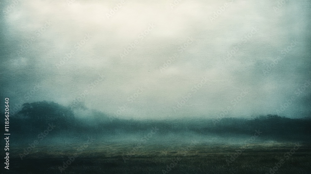Poster misty landscape with fog and rain clouds creating a serene atmospheric scene in nature