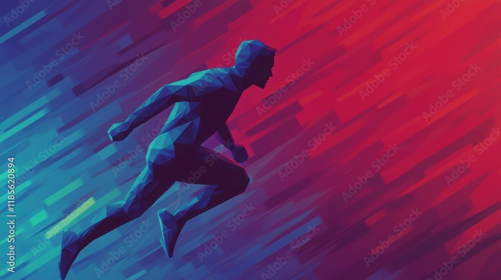 Aufkleber dynamic abstract runner in geometric style with bold colors