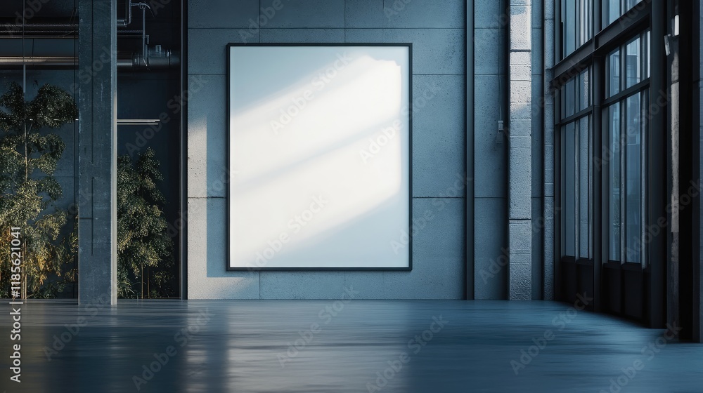 Aufkleber modern open space featuring a blank poster frame with natural light casting shadows in a minimalist 