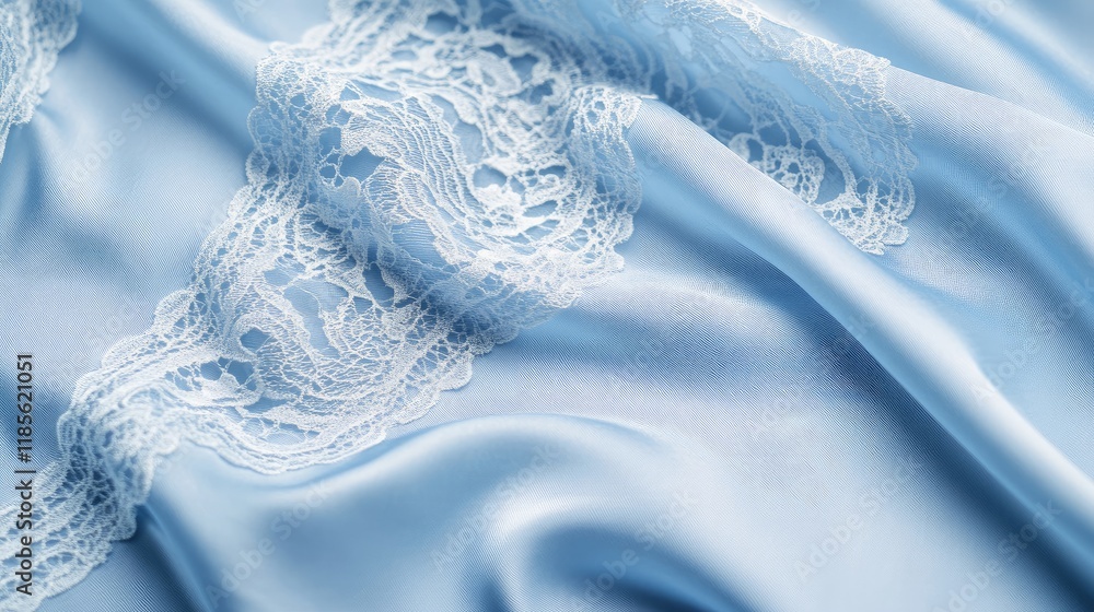 Poster light blue silk fabric featuring an elegant lace trim creating a soft and textured background ideal 