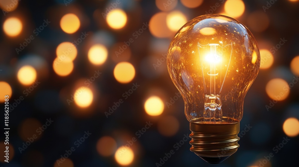 Aufkleber glowing vintage light bulb illuminated against a blurred background of warm bokeh lights creating a 